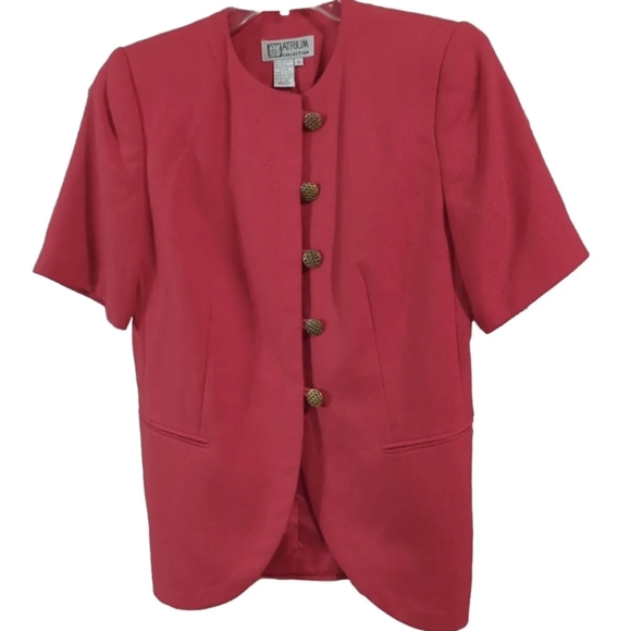 Vtg Atrium Collection Deep Reddish Pink Jacket Blazer Size 10 Shoulder Pads - Picture 2 of 9